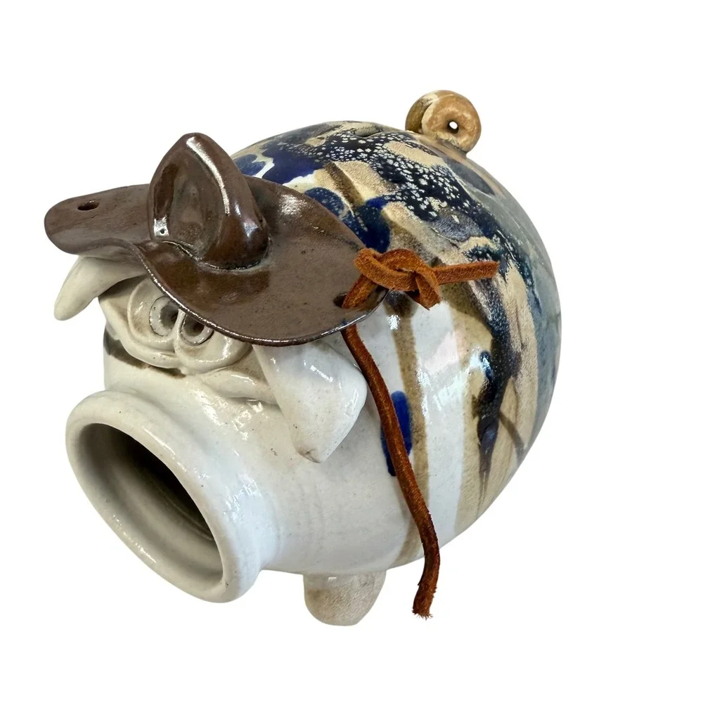Unbranded Piggy Bank Unisex Medium Multi Cowboy Hat Studio Pottery Ceramic Pig - Picture 2 of 11